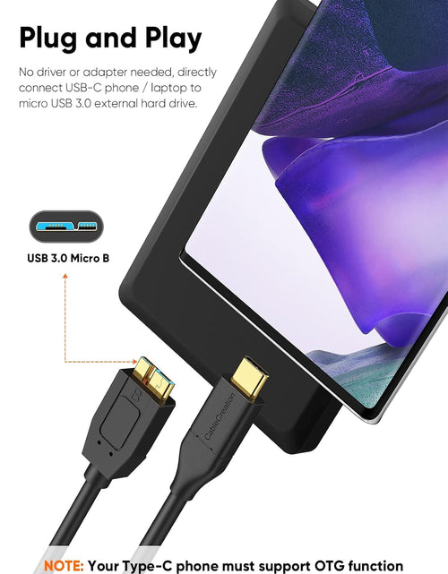 Load image into Gallery viewer, USB C Hard Drive Cable 4FT, USB 3.1 C to Micro B Cable 10Gbps, USB Micro B to USB C to Hard Drive Cable Compatible with Macbook Pro Air Galaxy S5 My Passport Elements Etc, 1.2M Black
