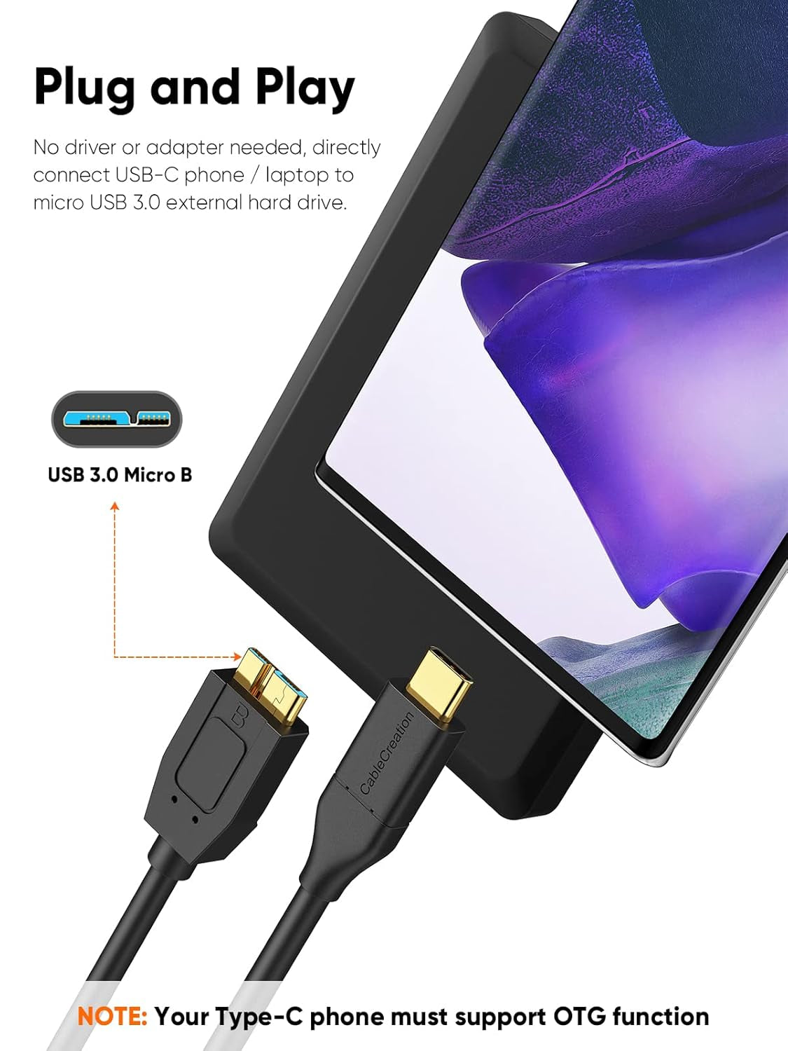 USB C Hard Drive Cable 4FT, USB 3.1 C to Micro B Cable 10Gbps, USB Micro B to USB C to Hard Drive Cable Compatible with Macbook Pro Air Galaxy S5 My Passport Elements Etc, 1.2M Black