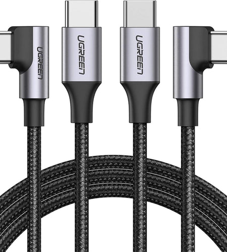 60W USB C to USB C Cable 2Pack Right Angle USB C Fast Charging Cable Compatible with Iphone 15/15 Plus/15 Pro/15 Pro Max/Macbook Pro/Ipad Pro/Samsung Galaxy S23/S22/Z Fold/Z Flip Etc. 6.6FT