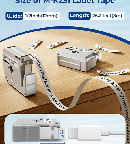 Compatible Label Tape Replacement for Brother P Touch M Tape M231 MK231 MK-231 12Mm 0.47 Inch to Use with Brother P Touch PT-M95, PT-90, PT-70, PT-65, PT-85, Black on White, 26.2 Feet, 3-Pack