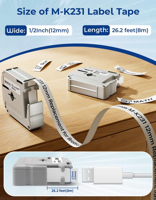 Load image into Gallery viewer, Compatible Label Tape Replacement for Brother P Touch M Tape M231 MK231 MK-231 12Mm 0.47 Inch to Use with Brother P Touch PT-M95, PT-90, PT-70, PT-65, PT-85, Black on White, 26.2 Feet, 3-Pack
