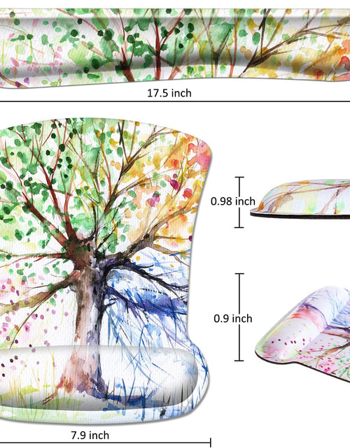 Load image into Gallery viewer, Ergonomic Mouse Pad with Wrist Rest Support and Keyboard Wrist Rest Pad,  Cute Wrist Pad with Non-Slip Rubber Base and Raised Memory Foam, Easy Typing &amp; Pain Relief, Four Seasons Tree
