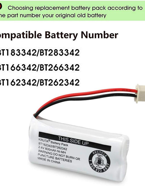 Load image into Gallery viewer, BT162342 BT262342 Cordless Phone Batteries Compatible with BT183342 BT283342 BT166342 BT266342 Vtech CS6114 CS6419 CS6719 At&amp;T EL52300 CL80111 Handset Telephone (Pack of 2)
