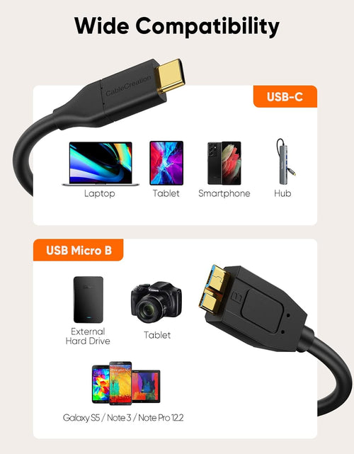 Load image into Gallery viewer, USB C Hard Drive Cable 4FT, USB 3.1 C to Micro B Cable 10Gbps, USB Micro B to USB C to Hard Drive Cable Compatible with Macbook Pro Air Galaxy S5 My Passport Elements Etc, 1.2M Black
