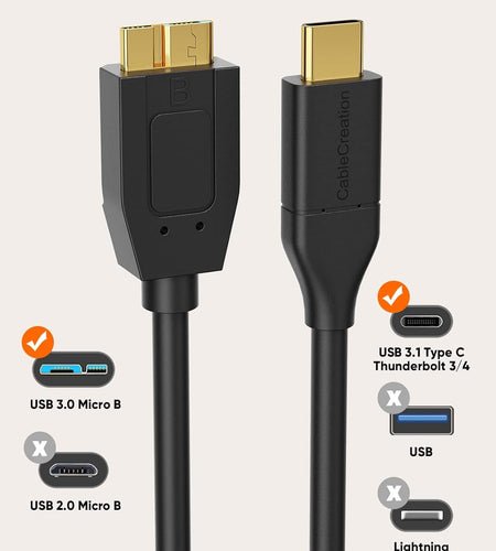 USB C Hard Drive Cable 4FT, USB 3.1 C to Micro B Cable 10Gbps, USB Micro B to USB C to Hard Drive Cable Compatible with Macbook Pro Air Galaxy S5 My Passport Elements Etc, 1.2M Black