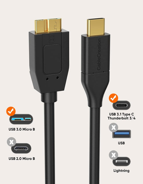 Load image into Gallery viewer, USB C Hard Drive Cable 4FT, USB 3.1 C to Micro B Cable 10Gbps, USB Micro B to USB C to Hard Drive Cable Compatible with Macbook Pro Air Galaxy S5 My Passport Elements Etc, 1.2M Black
