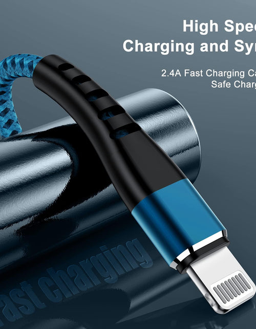 Load image into Gallery viewer, Apple MFI Certified 3 Pack Iphone Charger 3Ft,  Long Lightning Cable Strong Nylon Braided Charging Cable 3 Foot, Fast Iphone USB Cord for Apple Iphone11/ X/Xs/Xr/8/7/6/5S/Se/Ipad Mini Air（Blue）
