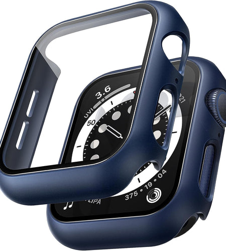 2 Pack Hard Case Compatible for Apple Watch SE Series 6 5 4 40Mm Built in 9H Tempered Glass Screen Protector Slim Bumper Touch Sensitive Full Protective Cover Compatible for Iwatch 40Mm - Blue