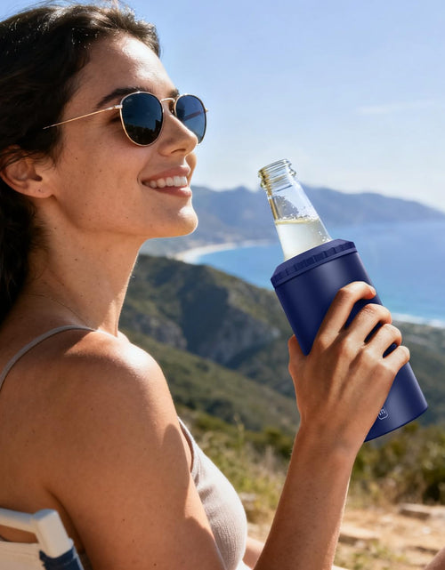 Load image into Gallery viewer, 3 in 1 Slim Can Cooler for 12 OZ Skinny Can, Regular Can &amp; Beer Bottle - Keep Cold for 6 Hours - Double Walled Insulated Stainless Steel Vacuum Beverage Can Insulator (Navy Blue)
