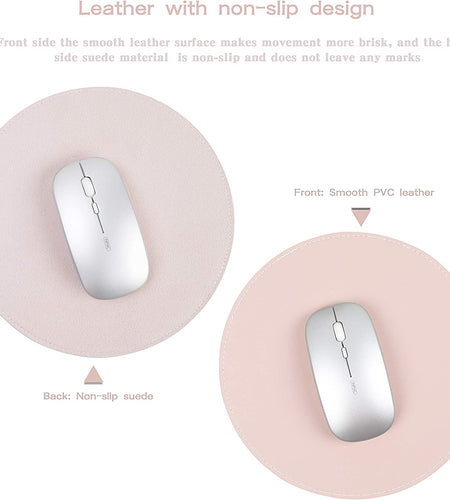 2 Pack Mouse Pads, Ultra Thin Waterproof PU Leather Mouse Pad,Stitched Edges,Works for Computers, Laptop,All Types of Mouse Pad, Office/Home(8.66'', 2 Pack, Pink)