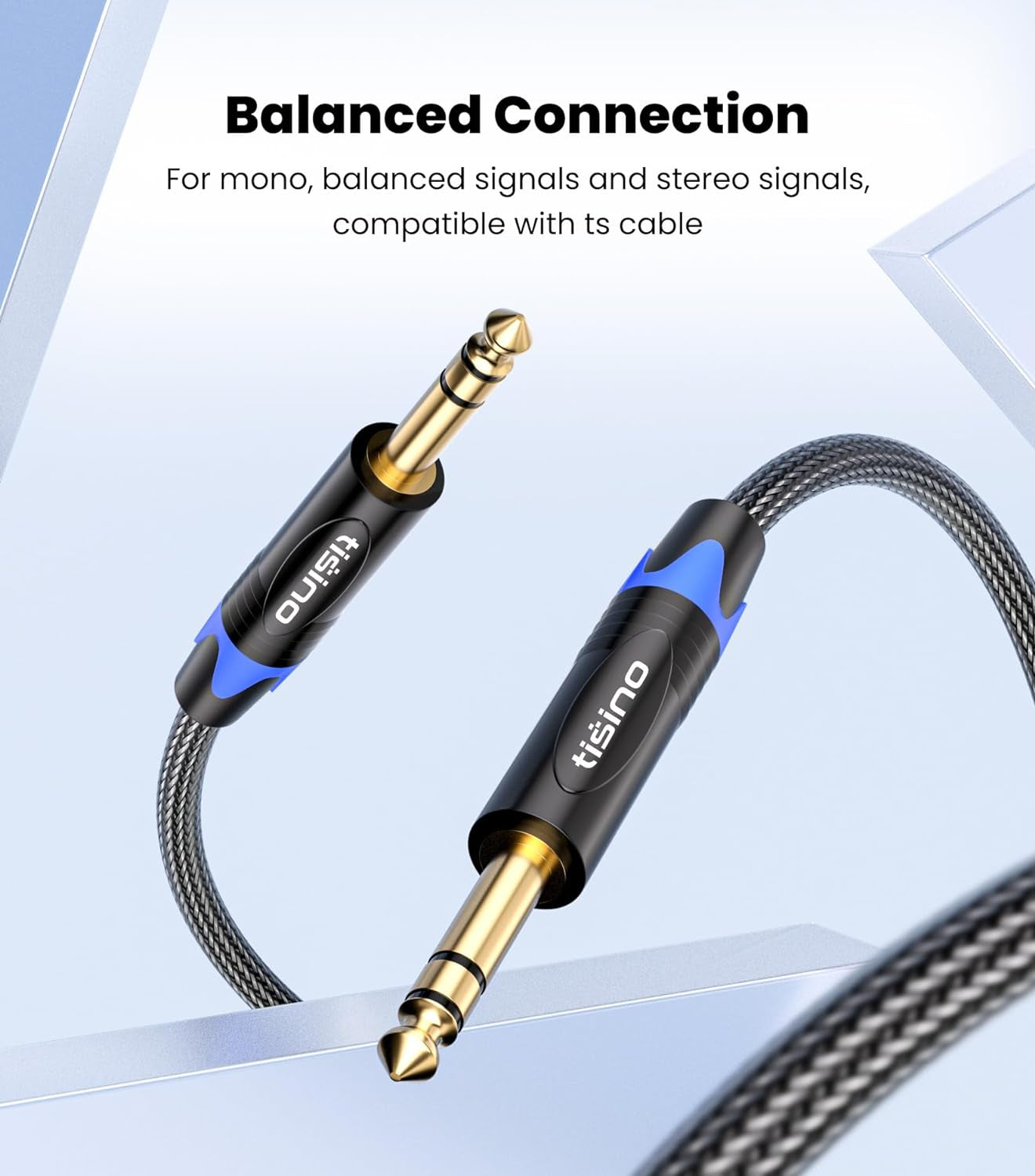1/4 Inch TRS Cable, Quarter Inch 1/4 TRS to TRS Balanced Stereo Audio Cable Male to Male Pro Interconnect Cable, Nylon Braid - 3 FT