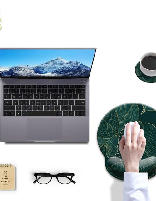 Load image into Gallery viewer, Ergonomic Mouse Pad with Wrist Support Gel Mouse Pad with Wrist Rest, Comfortable Computer Mouse Pad for Laptop, Pain Relief Mousepad with Non-Slip Rubber Base,Green Leaves
