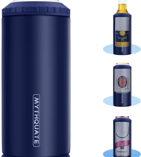 3 in 1 Slim Can Cooler for 12 OZ Skinny Can, Regular Can & Beer Bottle - Keep Cold for 6 Hours - Double Walled Insulated Stainless Steel Vacuum Beverage Can Insulator (Navy Blue)