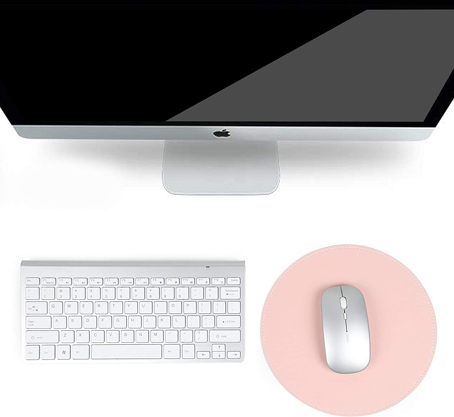 2 Pack Mouse Pads, Ultra Thin Waterproof PU Leather Mouse Pad,Stitched Edges,Works for Computers, Laptop,All Types of Mouse Pad, Office/Home(8.66'', 2 Pack, Pink)