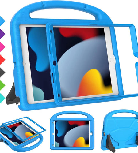 Kids Case for Ipad 9Th/8Th/7Th Generation - Ipad 10.2 Inch 2021/2020/2019 Case with Built-In Screen Protector, Durable Shockproof Handle Stand Kids Case for Apple Ipad 7/8/9 Gen, Blue