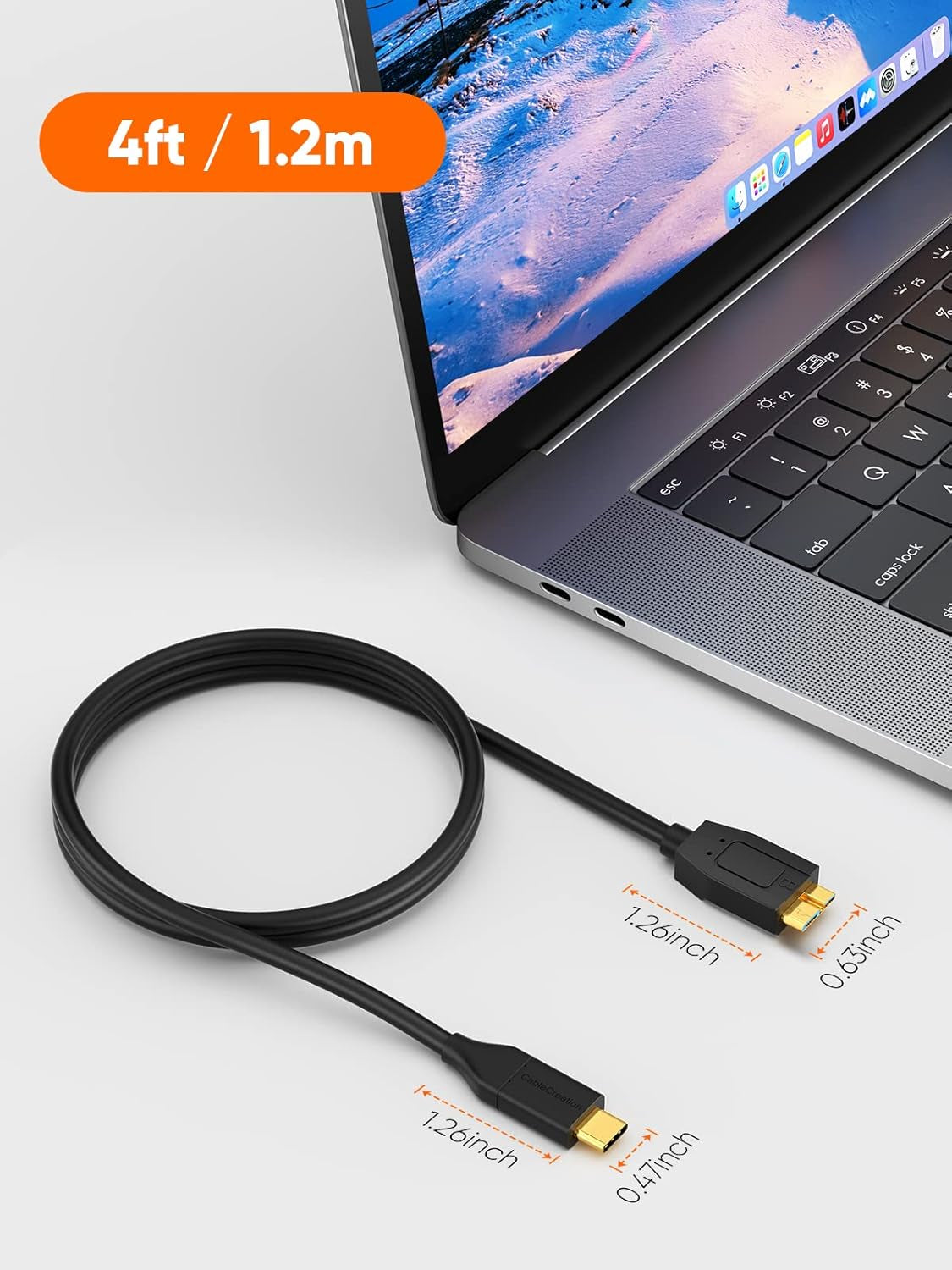 USB C Hard Drive Cable 4FT, USB 3.1 C to Micro B Cable 10Gbps, USB Micro B to USB C to Hard Drive Cable Compatible with Macbook Pro Air Galaxy S5 My Passport Elements Etc, 1.2M Black