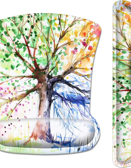 Load image into Gallery viewer, Ergonomic Mouse Pad with Wrist Rest Support and Keyboard Wrist Rest Pad,  Cute Wrist Pad with Non-Slip Rubber Base and Raised Memory Foam, Easy Typing &amp; Pain Relief, Four Seasons Tree
