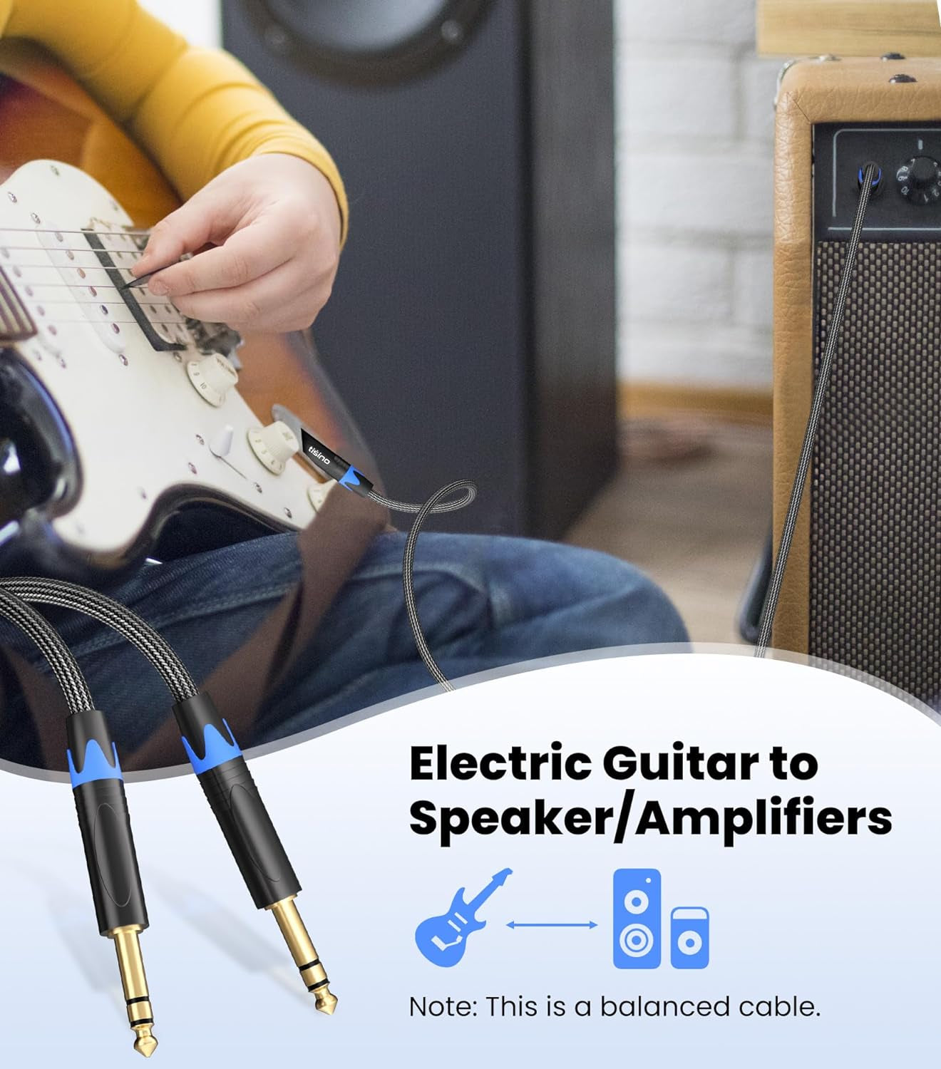 1/4 Inch TRS Cable, Quarter Inch 1/4 TRS to TRS Balanced Stereo Audio Cable Male to Male Pro Interconnect Cable, Nylon Braid - 3 FT