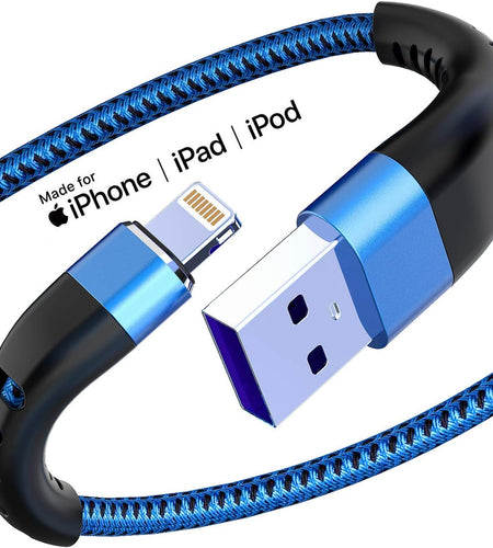 Apple MFI Certified 3 Pack Iphone Charger 3Ft,  Long Lightning Cable Strong Nylon Braided Charging Cable 3 Foot, Fast Iphone USB Cord for Apple Iphone11/ X/Xs/Xr/8/7/6/5S/Se/Ipad Mini Air（Blue）