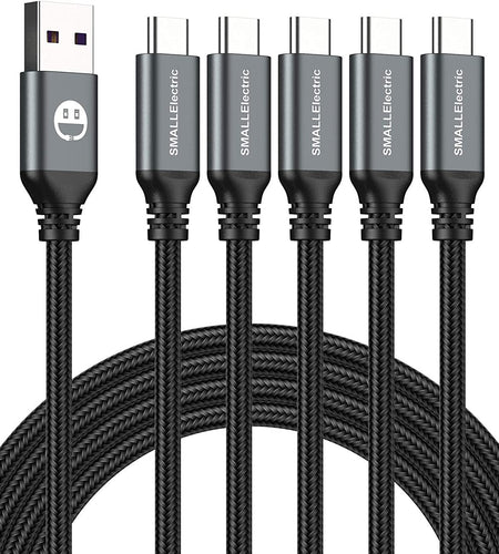 USB Type-C Cable 5Pack 6Ft Fast Charging 3A Quick Charger Cord, Type C to a Cable 6 Foot Compatible Samsung Galaxy S10 S9 S8 Plus, Braided Fast Charging Cable for Note 10 9 8, LG V50 V40 G8 G7(Grey)