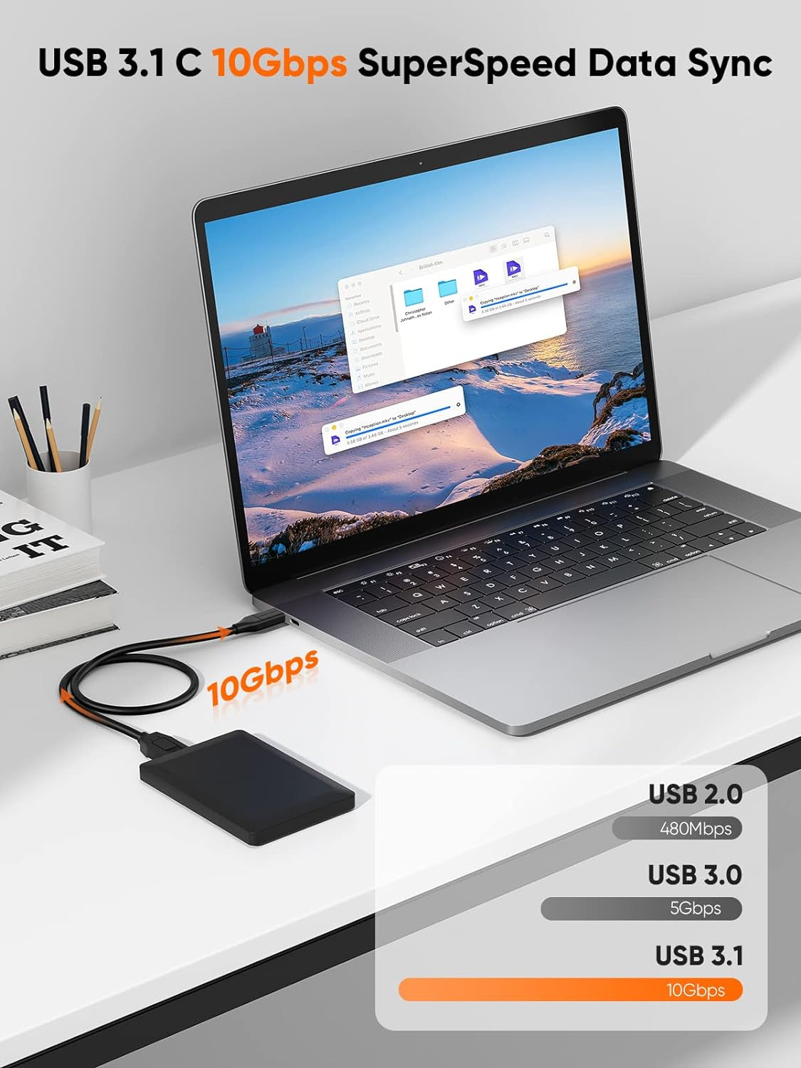 USB C Hard Drive Cable 4FT, USB 3.1 C to Micro B Cable 10Gbps, USB Micro B to USB C to Hard Drive Cable Compatible with Macbook Pro Air Galaxy S5 My Passport Elements Etc, 1.2M Black