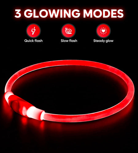 LED Dog Collar -  USB Rechargeable Light up Dog Collar Glow in the Dark, LED Dog Necklace Light for Night Walking (Red)