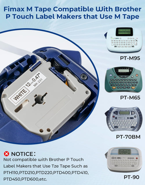 Load image into Gallery viewer, Compatible Label Tape Replacement for Brother P Touch M Tape M231 MK231 MK-231 12Mm 0.47 Inch to Use with Brother P Touch PT-M95, PT-90, PT-70, PT-65, PT-85, Black on White, 26.2 Feet, 3-Pack
