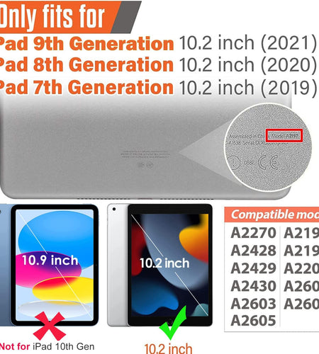 Kids Case for Ipad 9Th/8Th/7Th Generation - Ipad 10.2 Inch 2021/2020/2019 Case with Built-In Screen Protector, Durable Shockproof Handle Stand Kids Case for Apple Ipad 7/8/9 Gen, Blue