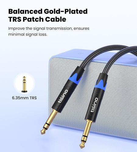 1/4 Inch TRS Cable, Quarter Inch 1/4 TRS to TRS Balanced Stereo Audio Cable Male to Male Pro Interconnect Cable, Nylon Braid - 3 FT