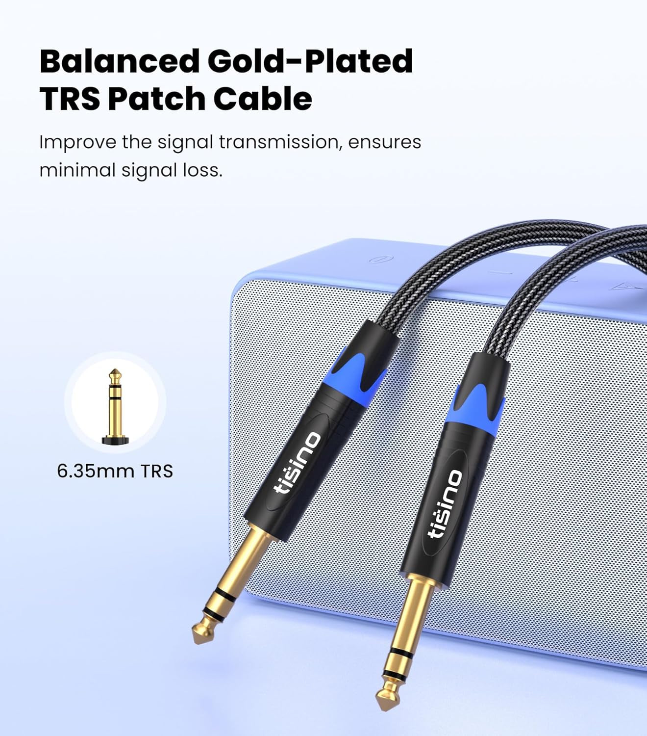 1/4 Inch TRS Cable, Quarter Inch 1/4 TRS to TRS Balanced Stereo Audio Cable Male to Male Pro Interconnect Cable, Nylon Braid - 3 FT