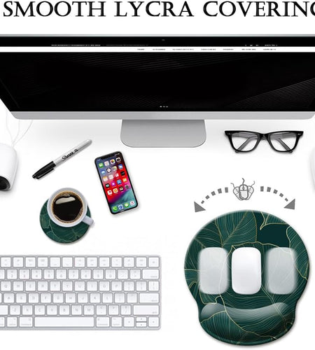 Ergonomic Mouse Pad with Wrist Support Gel Mouse Pad with Wrist Rest, Comfortable Computer Mouse Pad for Laptop, Pain Relief Mousepad with Non-Slip Rubber Base,Green Leaves