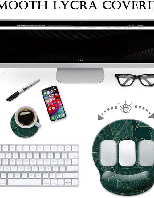 Load image into Gallery viewer, Ergonomic Mouse Pad with Wrist Support Gel Mouse Pad with Wrist Rest, Comfortable Computer Mouse Pad for Laptop, Pain Relief Mousepad with Non-Slip Rubber Base,Green Leaves
