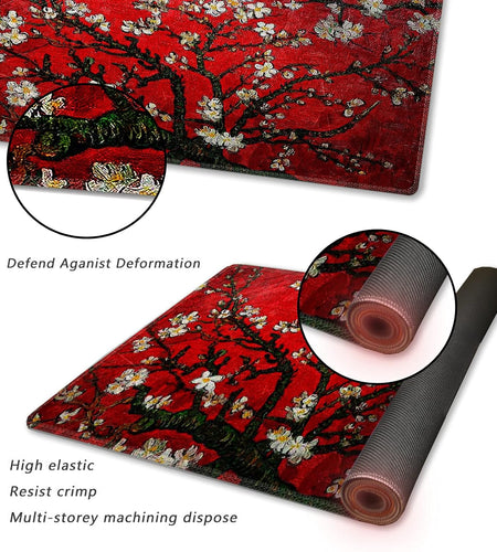 Extended Gaming Mouse Pad XXL  Large Keyboard Mat Long Mousepad Desk Decor Writing Pad Non Slip Rubber Base Stitched Edges for Work, Game, Office, Home, 35.1" X 15.7", Red Van Gogh Painting