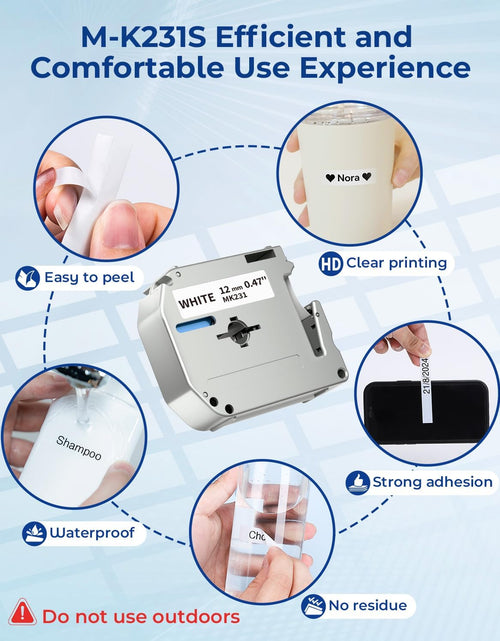 Load image into Gallery viewer, Compatible Label Tape Replacement for Brother P Touch M Tape M231 MK231 MK-231 12Mm 0.47 Inch to Use with Brother P Touch PT-M95, PT-90, PT-70, PT-65, PT-85, Black on White, 26.2 Feet, 3-Pack
