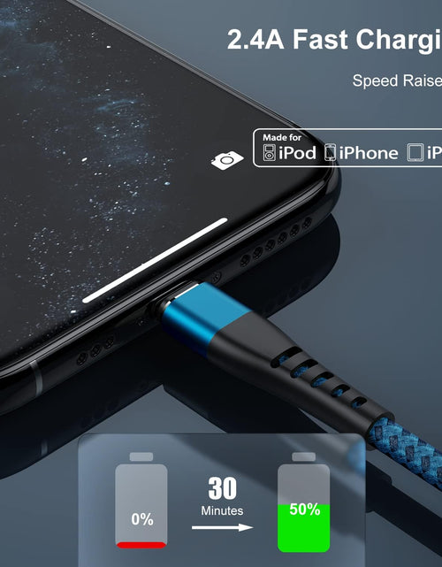 Load image into Gallery viewer, Apple MFI Certified 3 Pack Iphone Charger 3Ft,  Long Lightning Cable Strong Nylon Braided Charging Cable 3 Foot, Fast Iphone USB Cord for Apple Iphone11/ X/Xs/Xr/8/7/6/5S/Se/Ipad Mini Air（Blue）
