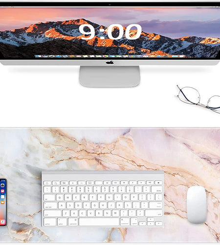 Large Gaming XXL Mouse Pad, Oversized Extended Mouse Mat Pink Marble Desk Pad Keyboard Pad (31.5"X11.8"X0.12") Non-Slip Rubber Stitched Edges(Marble)